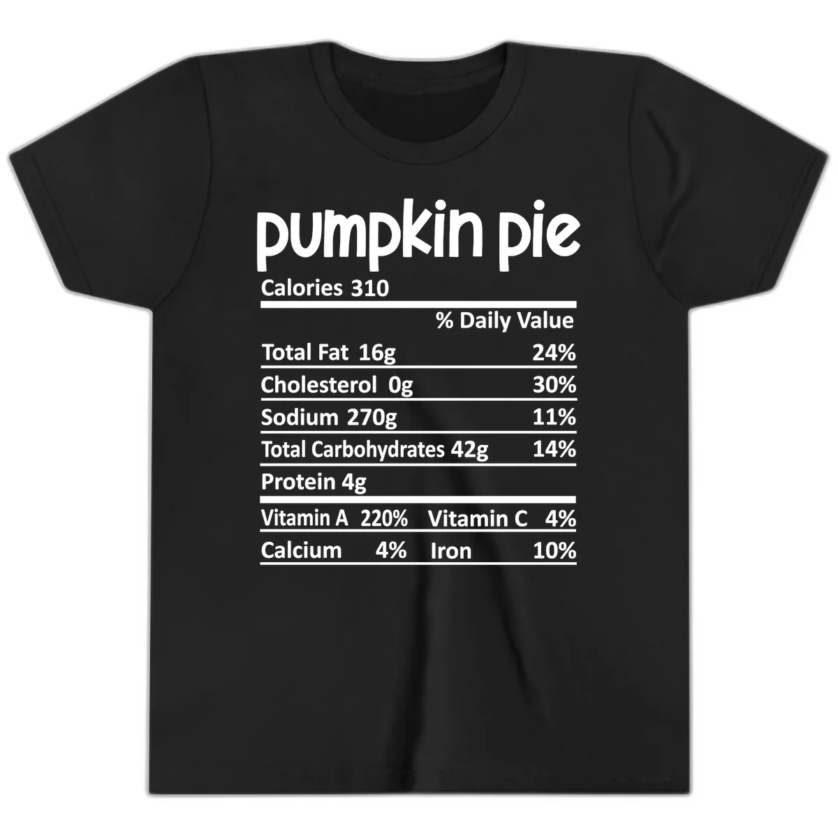 Pumpkin Pie Nutrition Facts Youth T-Shirt in Black