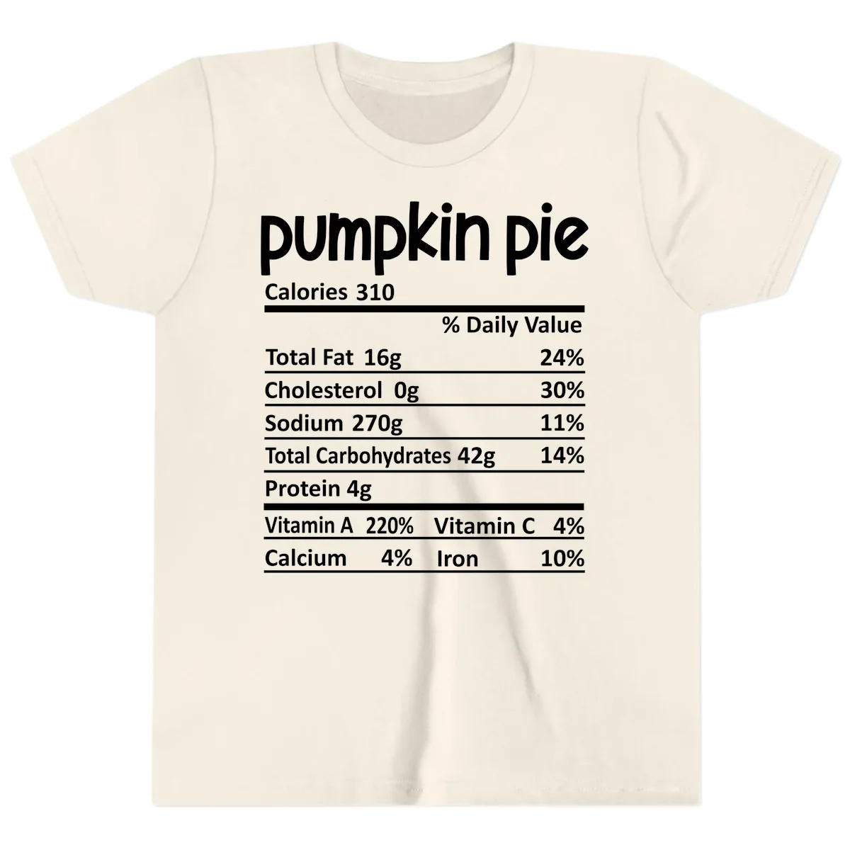 Pumpkin Pie Nutrition Facts Youth T-Shirt in Natural