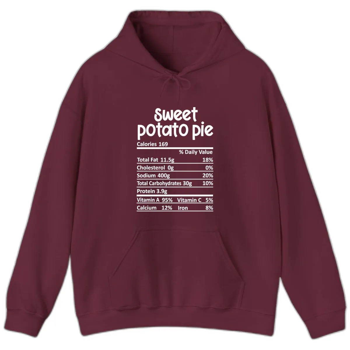 Sweet Potato Pie Nutrition Label Hoodie in Maroon