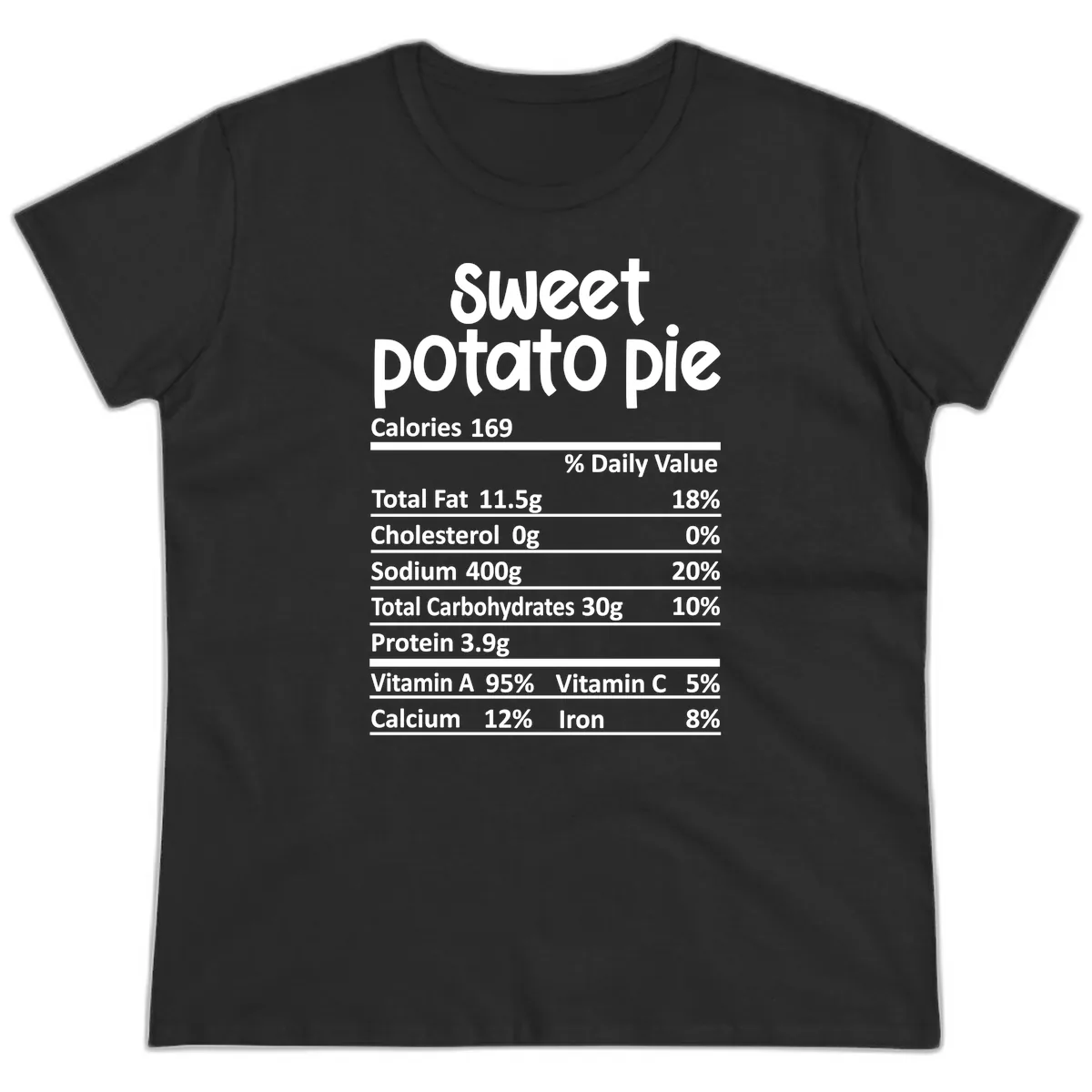 Sweet Potato Pie Nutrition Label Ladies Tee in Black