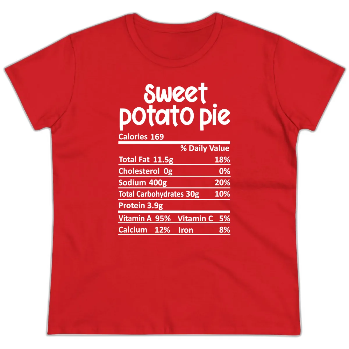 Sweet Potato Pie Nutrition Label Ladies Tee in Red