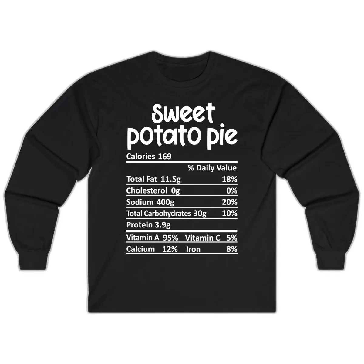 Sweet Potato Pie Nutrition Label Long Sleeve in Black