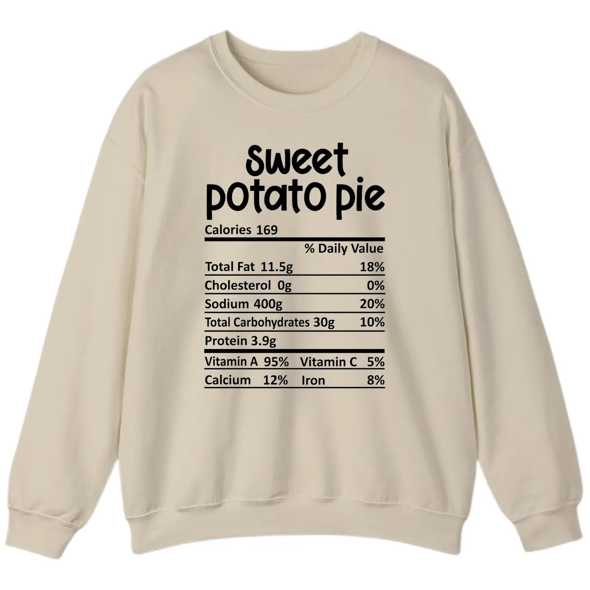 Sweet Potato Pie Nutrition Label Sweatshirt in Sand