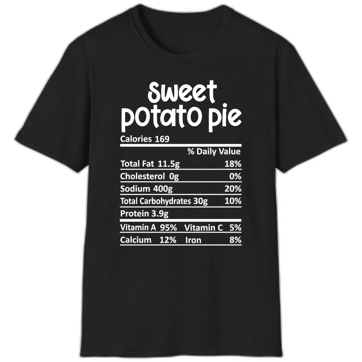 Sweet Potato Pie Nutrition Label T-Shirt in Black