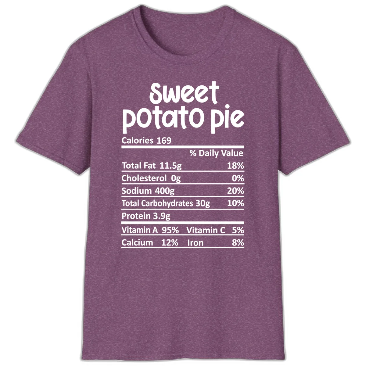 Sweet Potato Pie Nutrition Label T-Shirt in Heather Maroon