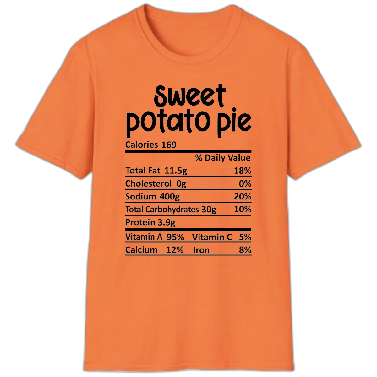 Sweet Potato Pie Nutrition Label T-Shirt in Heather Orange