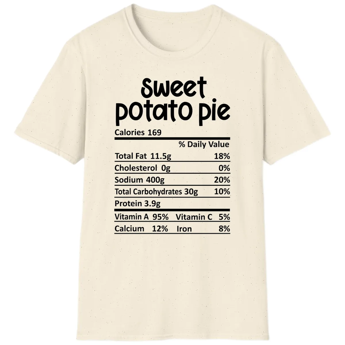Sweet Potato Pie Nutrition Label T-Shirt in Natural