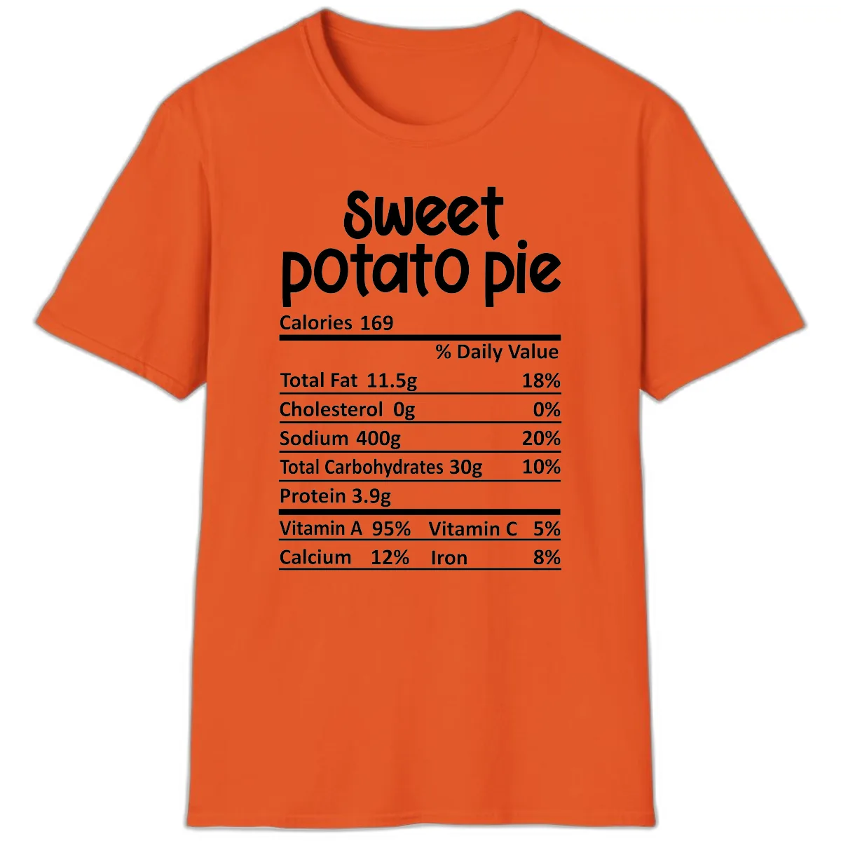 Sweet Potato Pie Nutrition Label T-Shirt in Orange