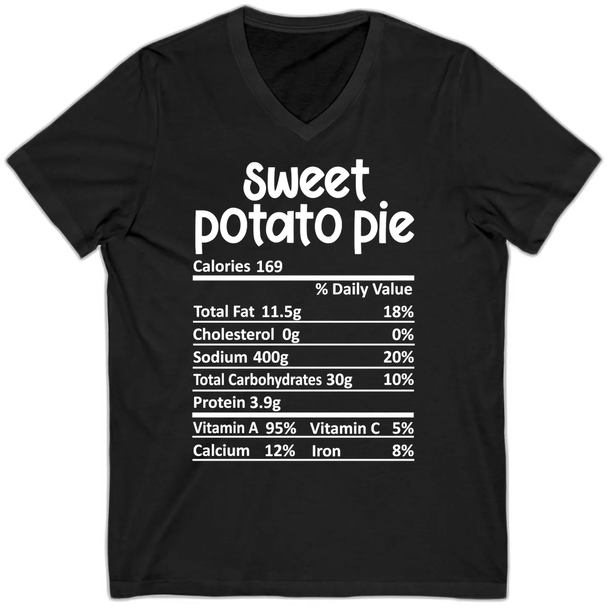 Sweet Potato Pie Nutrition Label V-Neck in Black