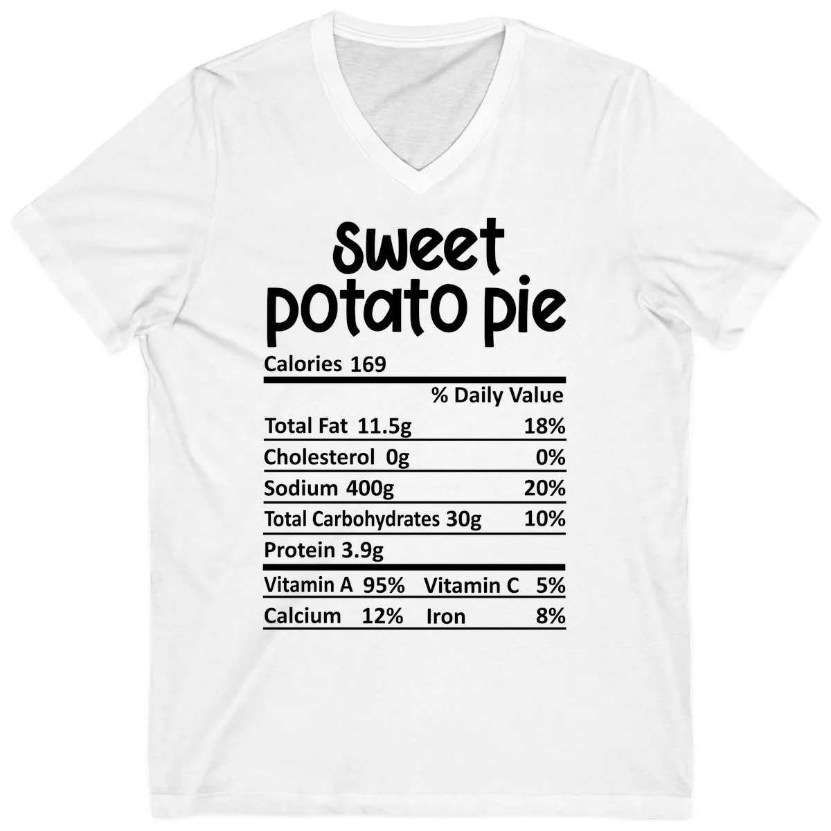 Sweet Potato Pie Nutrition Label V-Neck in White