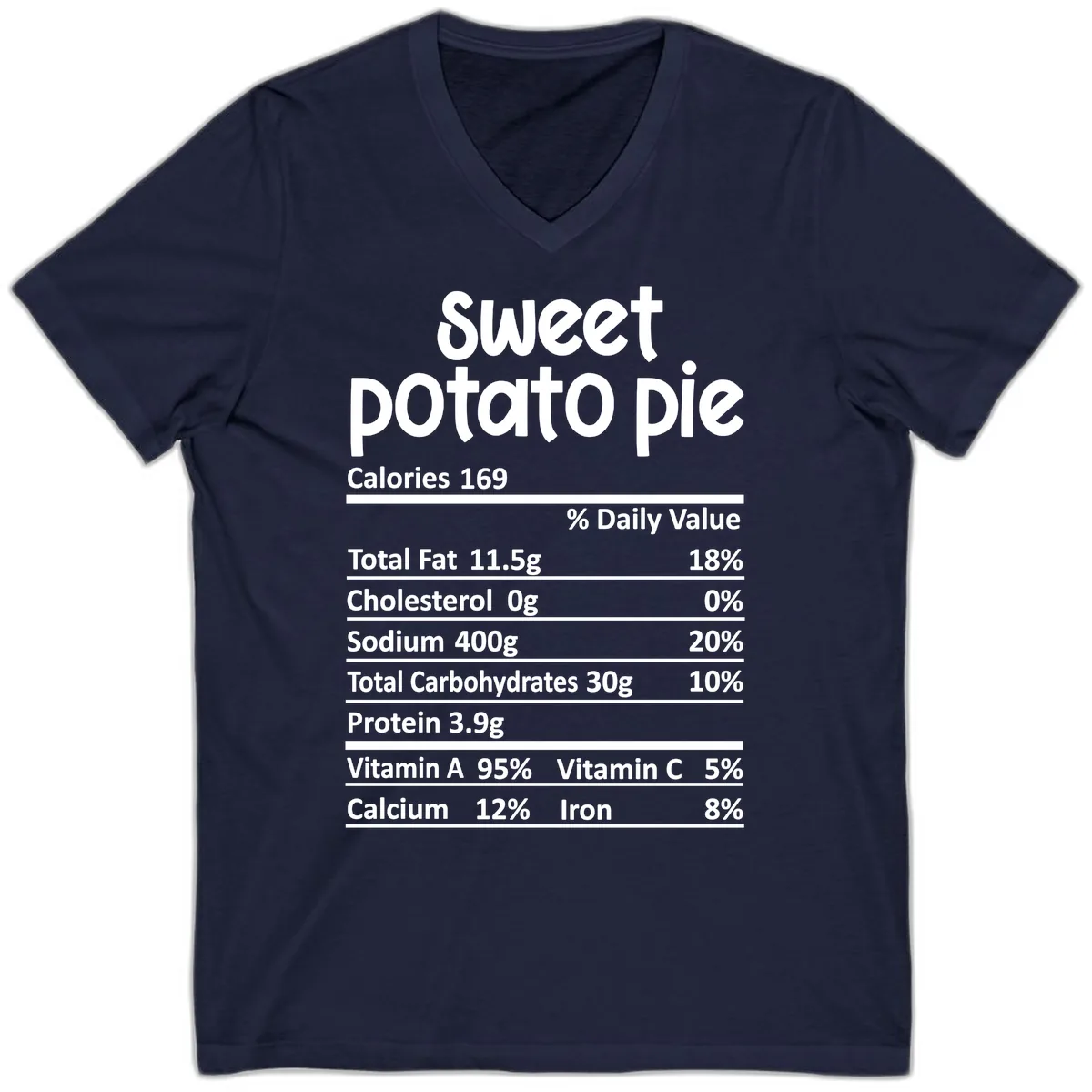 Sweet Potato Pie Nutrition Label V-Neck in Navy