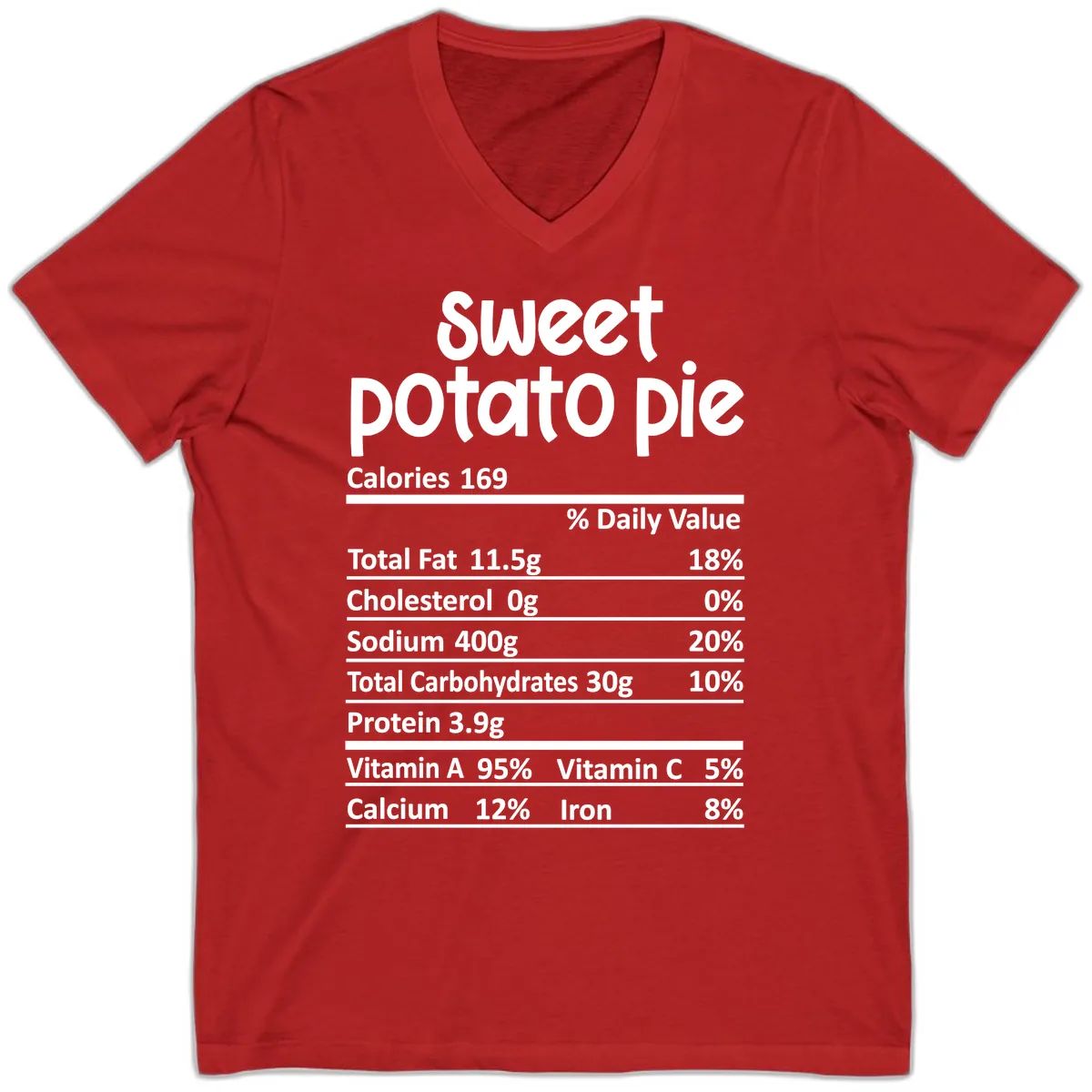 Sweet Potato Pie Nutrition Label V-Neck in Red