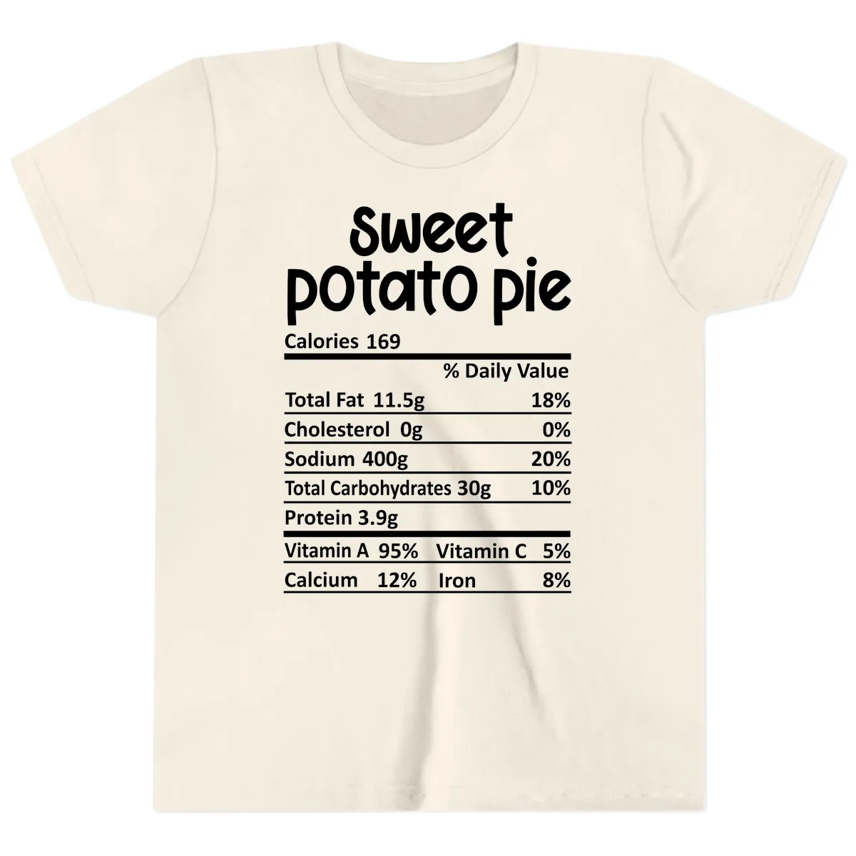 Sweet Potato Pie Nutrition Label Youth T-Shirt in Natural