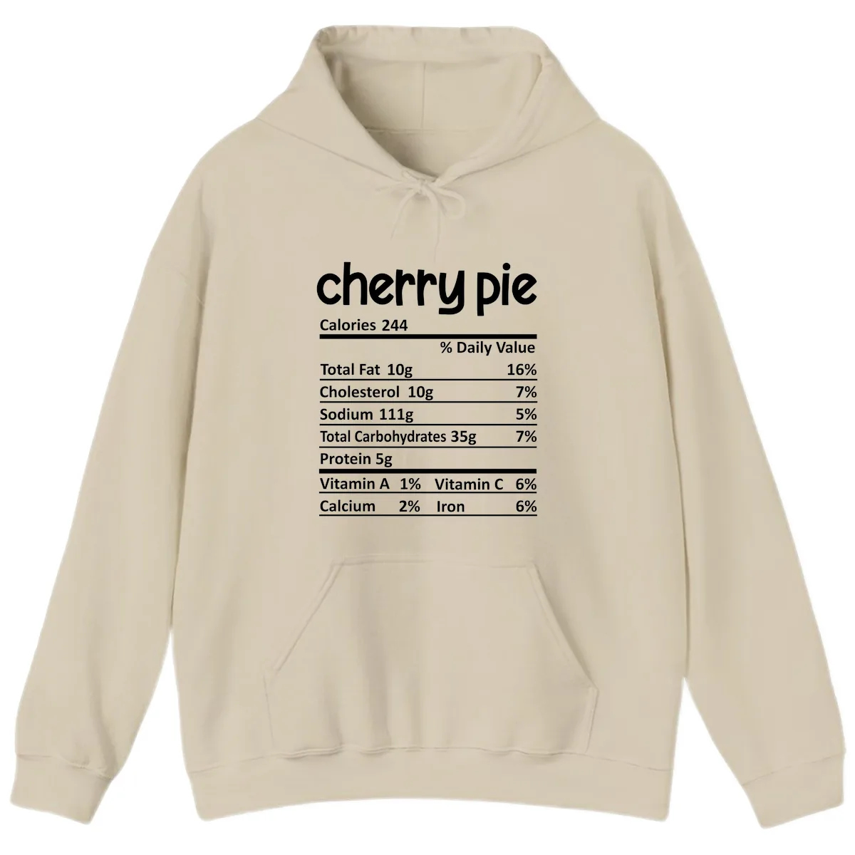 Cherry Pie Nutrition Facts Hoodie in Sand