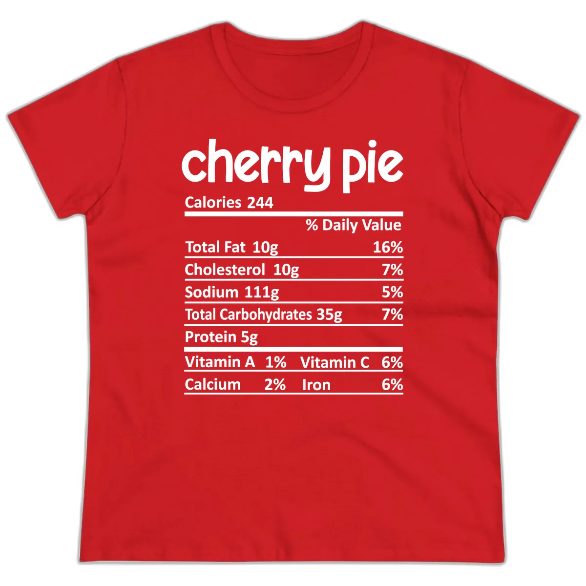 Cherry Pie Nutrition Facts Ladies Tee in Red