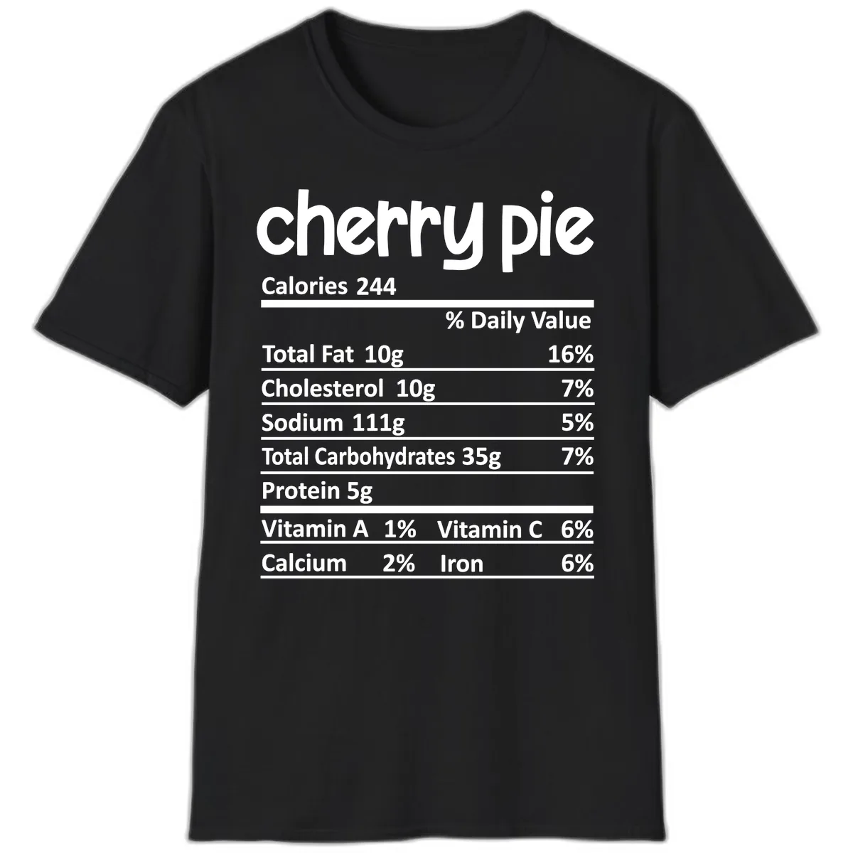 Cherry Pie Nutrition Facts T-Shirt in Black