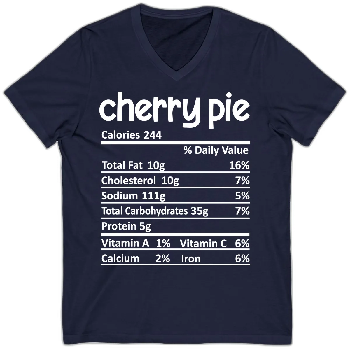 Cherry Pie Nutrition Facts V-Neck in Navy