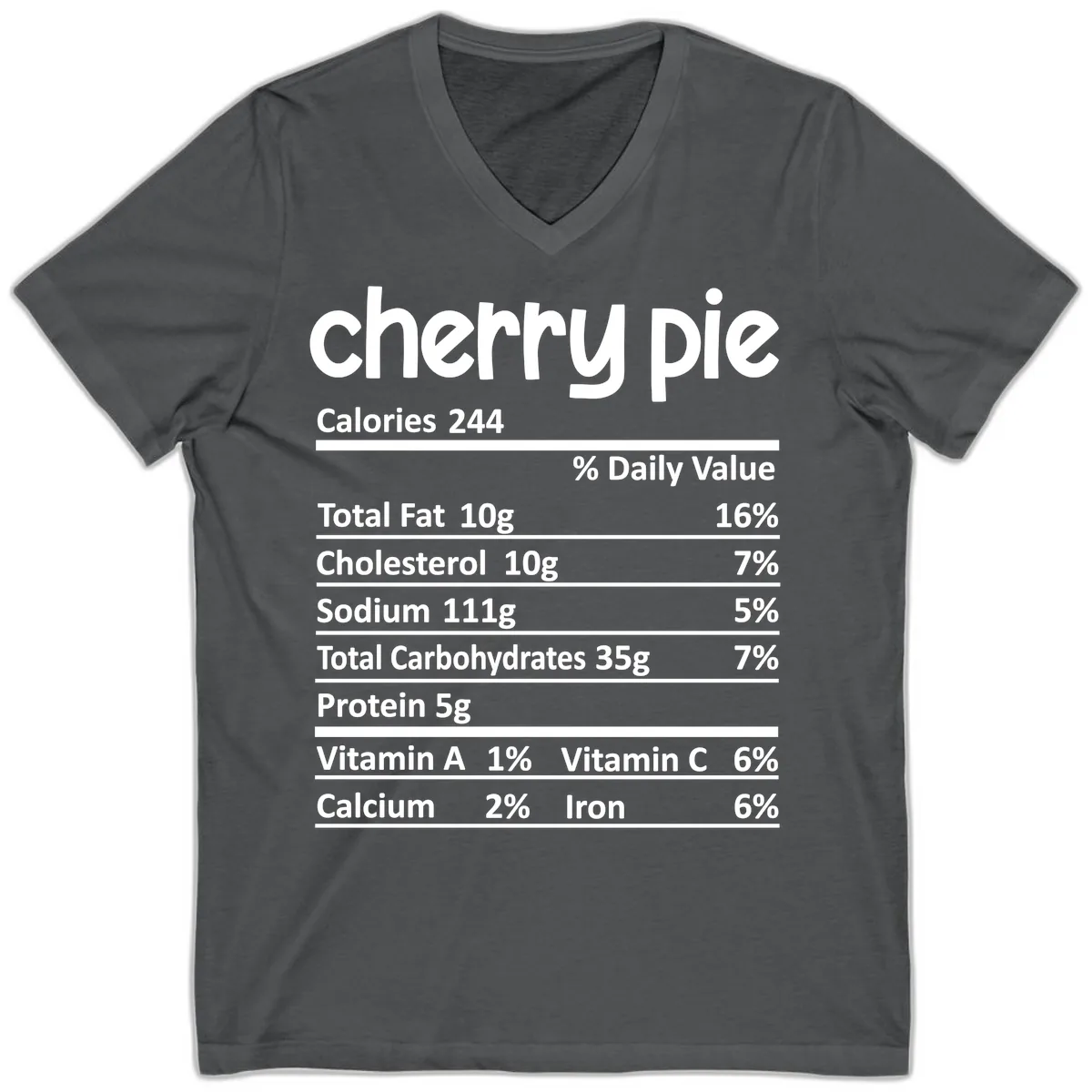 Cherry Pie Nutrition Facts V-Neck in Asphalt