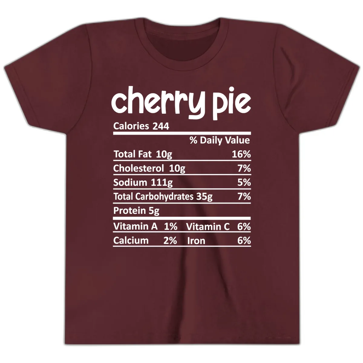 Cherry Pie Nutrition Facts Youth T-Shirt in Maroon