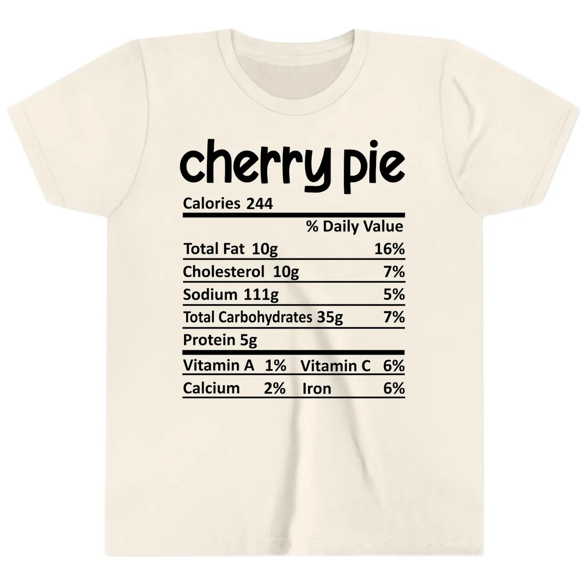 Cherry Pie Nutrition Facts Youth T-Shirt in Natural