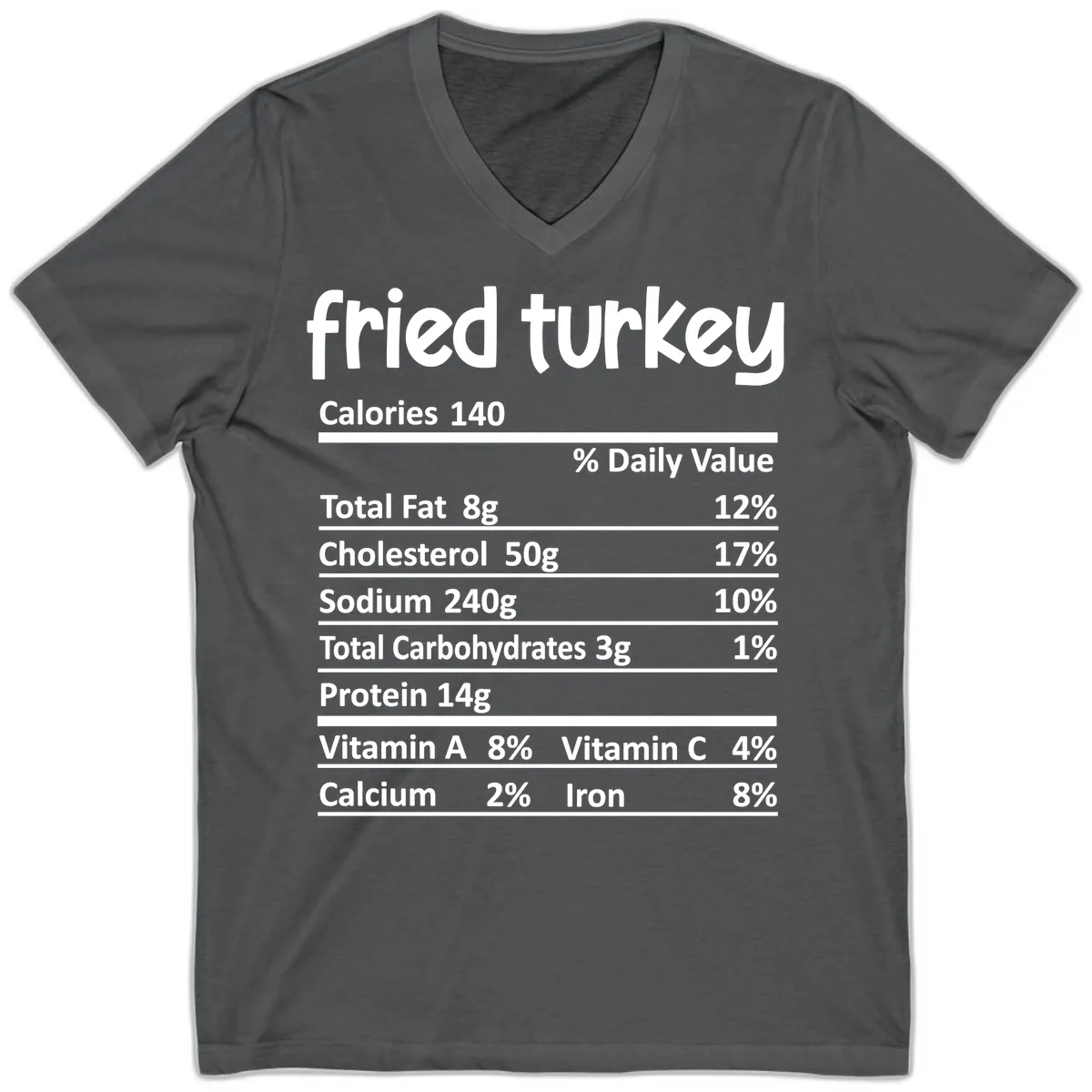 Fried Turkey Nutrition Facts V-Neck in Asphalt