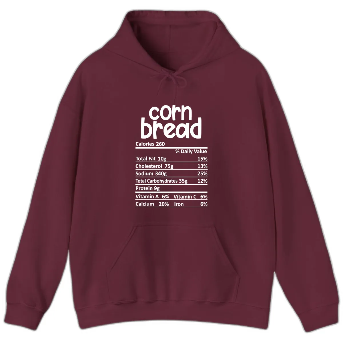 Corn Bread Nutrition Facts Hoodie in Maroon
