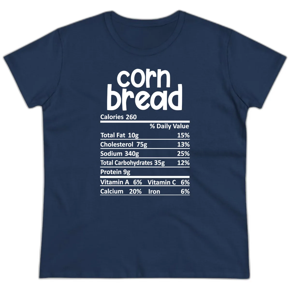 Corn Bread Nutrition Facts Ladies Tee in Navy