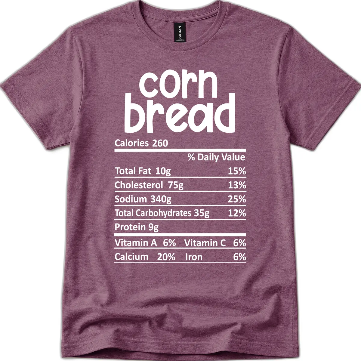Corn Bread Nutrition Facts T-Shirt in Heather Maroon