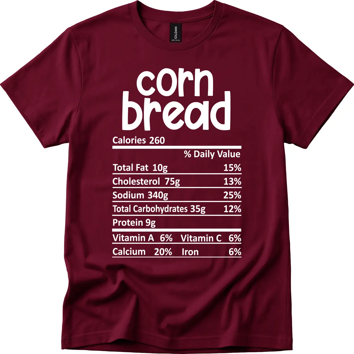 Corn Bread Nutrition Facts T-Shirt in Maroon