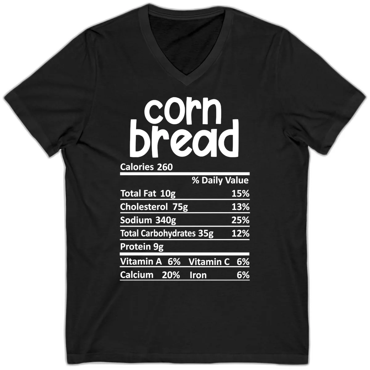 Corn Bread Nutrition Facts V-Neck in Black