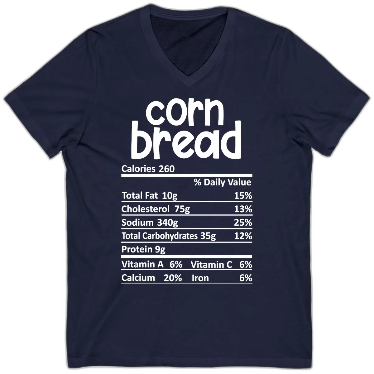 Corn Bread Nutrition Facts V-Neck in Navy