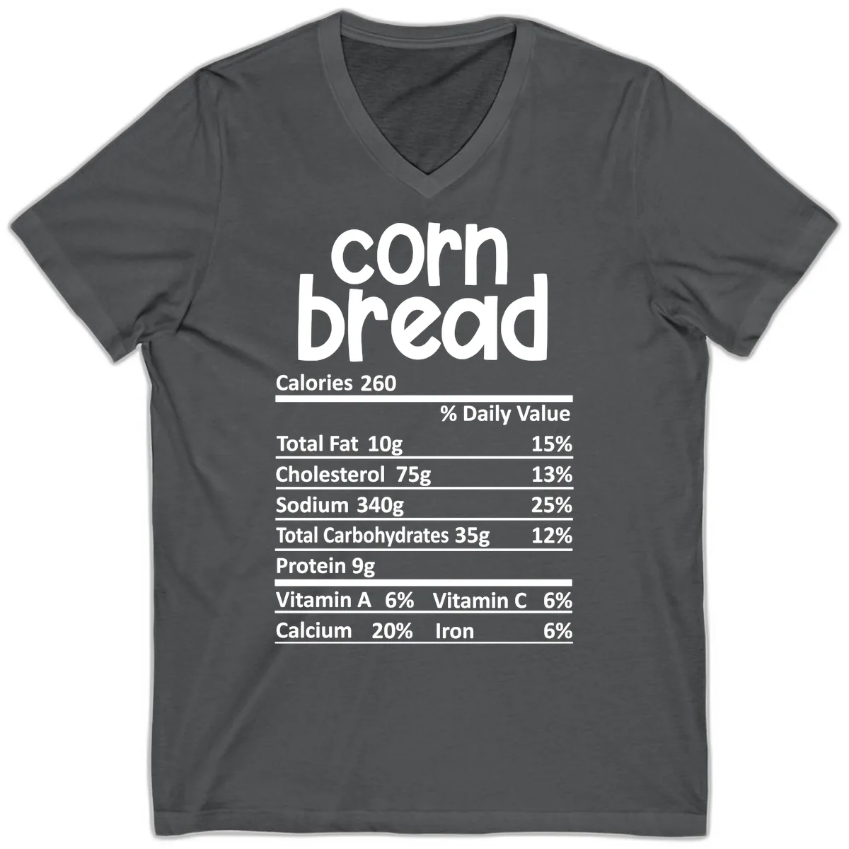 Corn Bread Nutrition Facts V-Neck in Asphalt