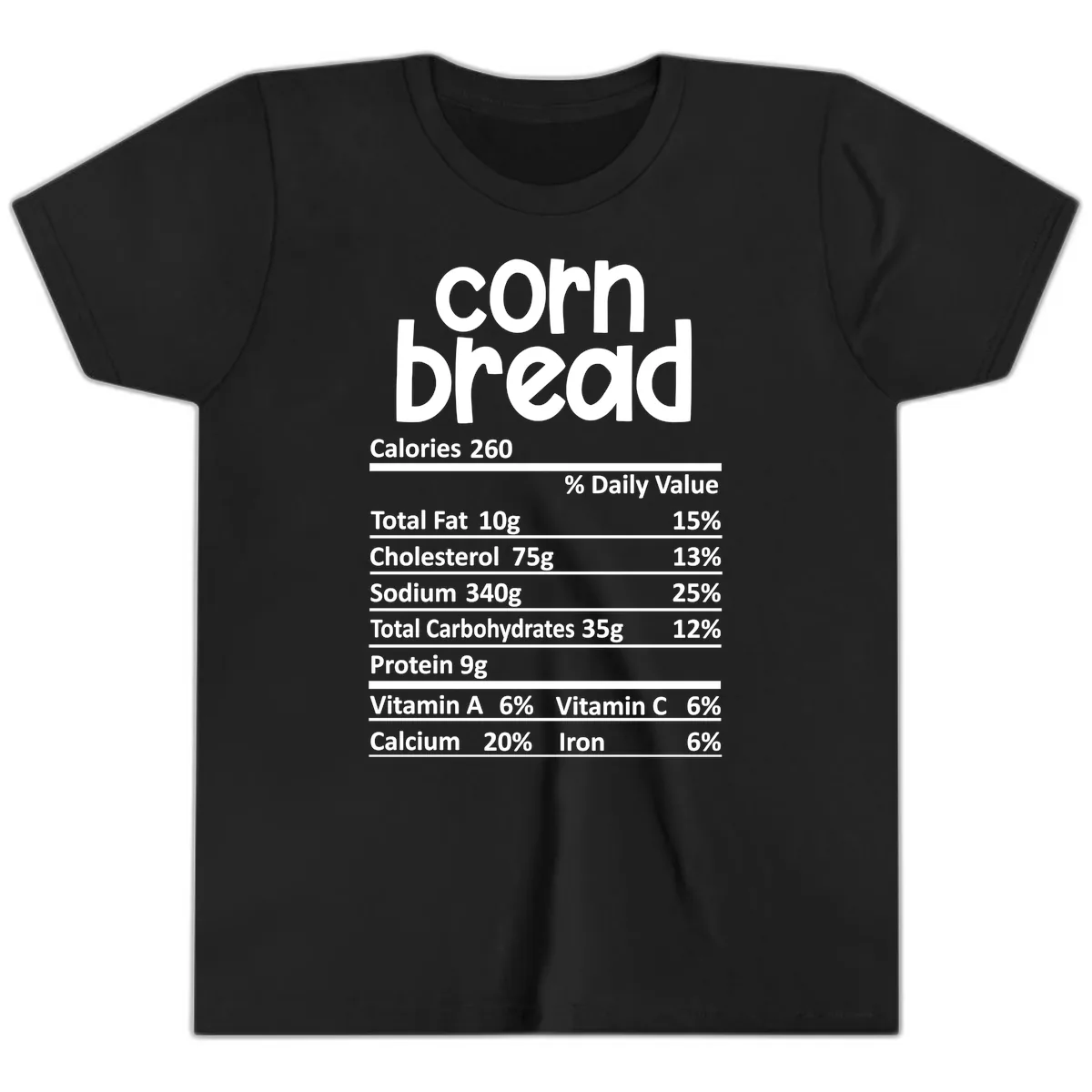 Corn Bread Nutrition Facts Youth T-Shirt in Black