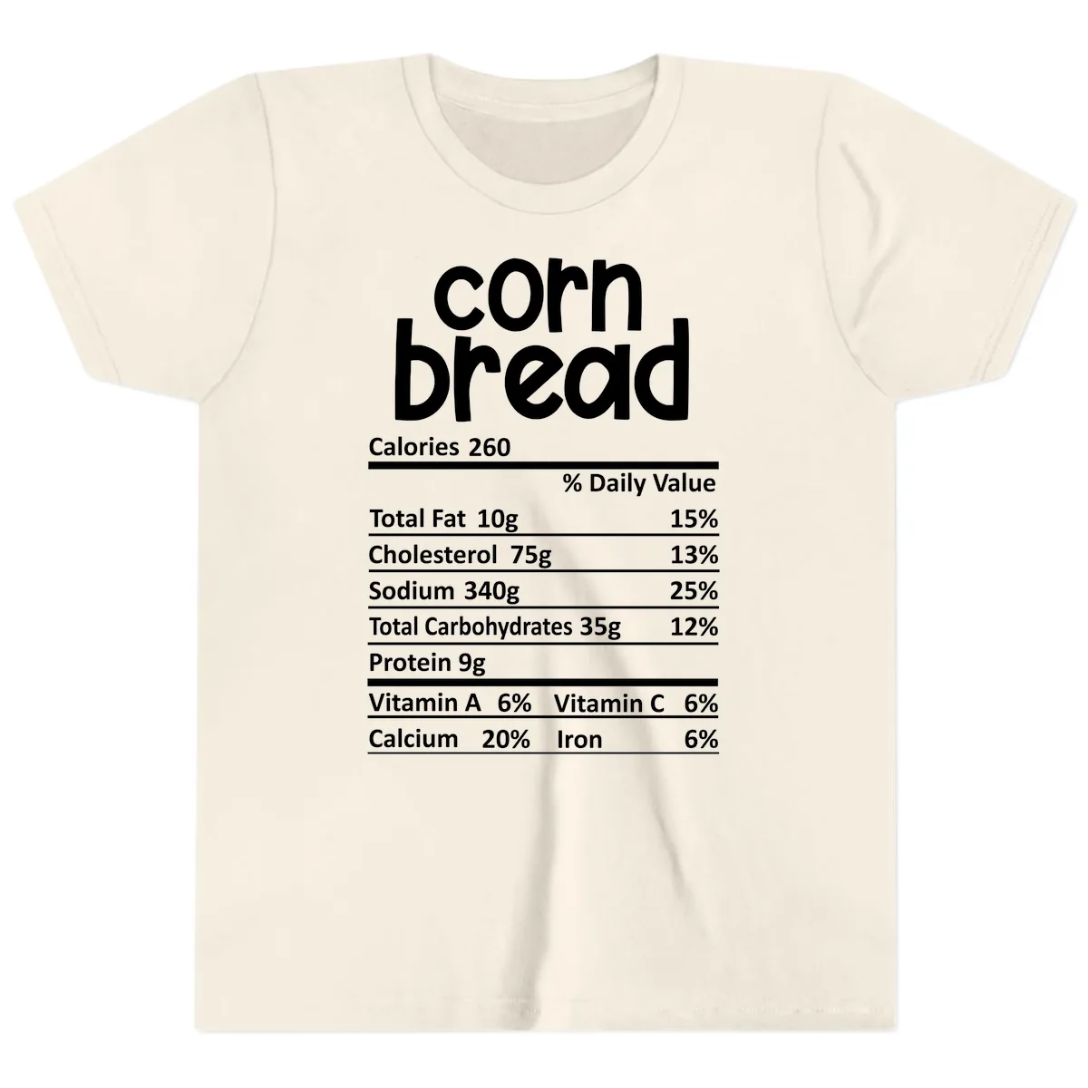Corn Bread Nutrition Facts Youth T-Shirt in Natural