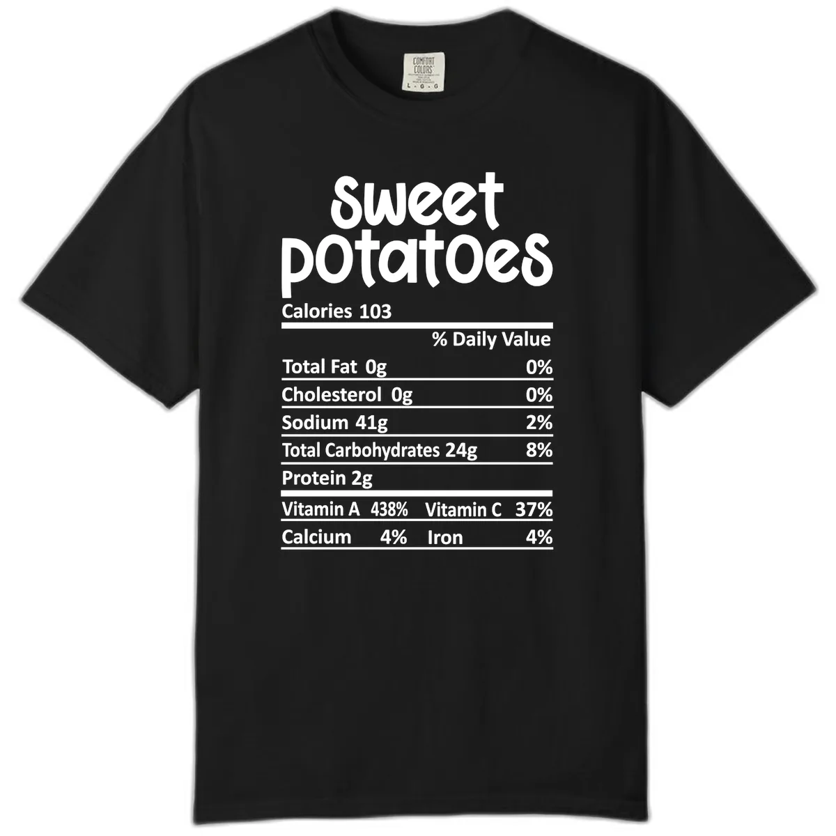 Sweet Potatoes Nutrition Facts Comfort Color in Black