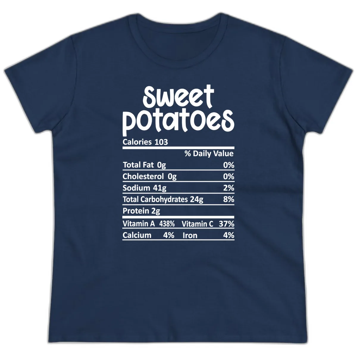 Sweet Potatoes Nutrition Facts Ladies Tee in Navy