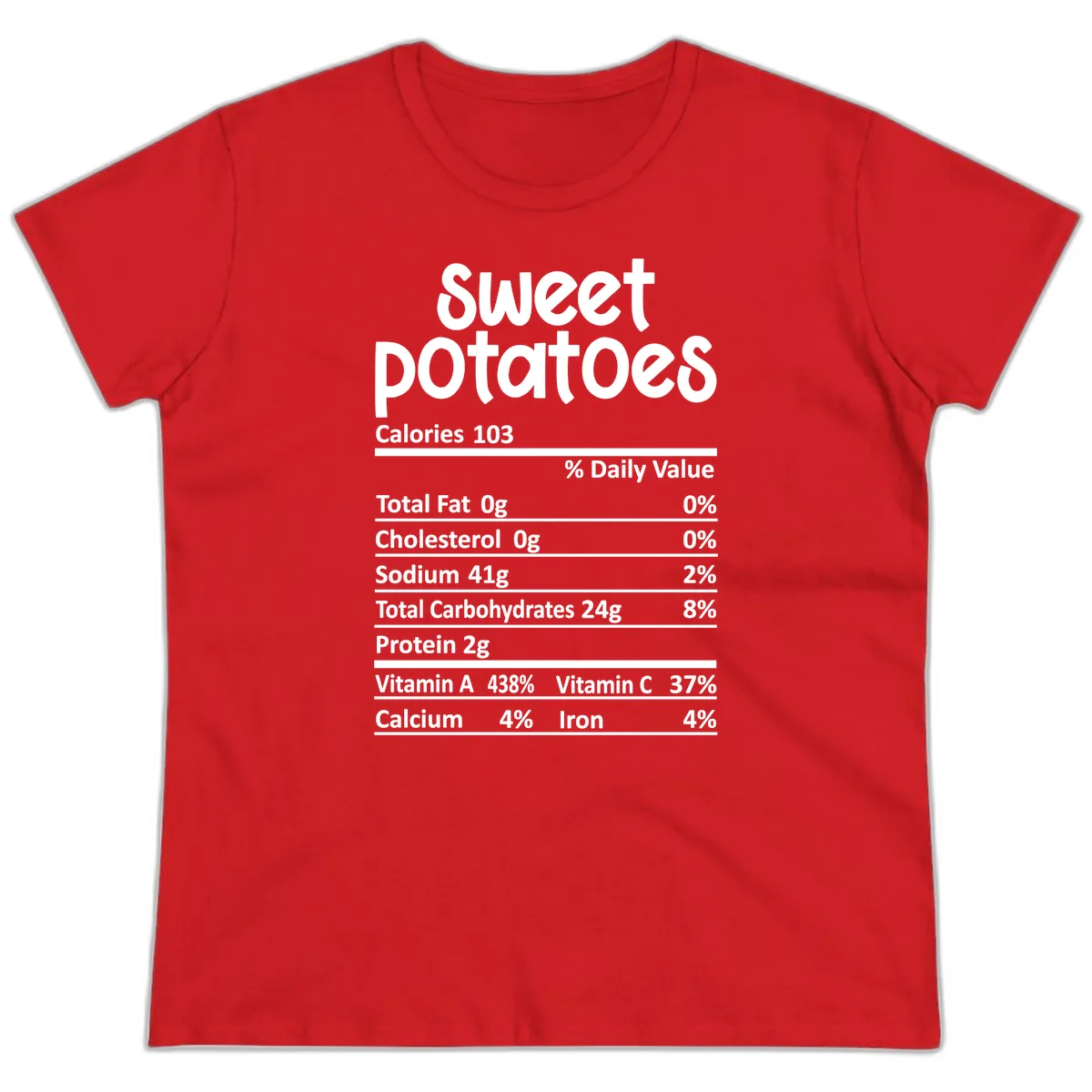 Sweet Potatoes Nutrition Facts Ladies Tee in Red