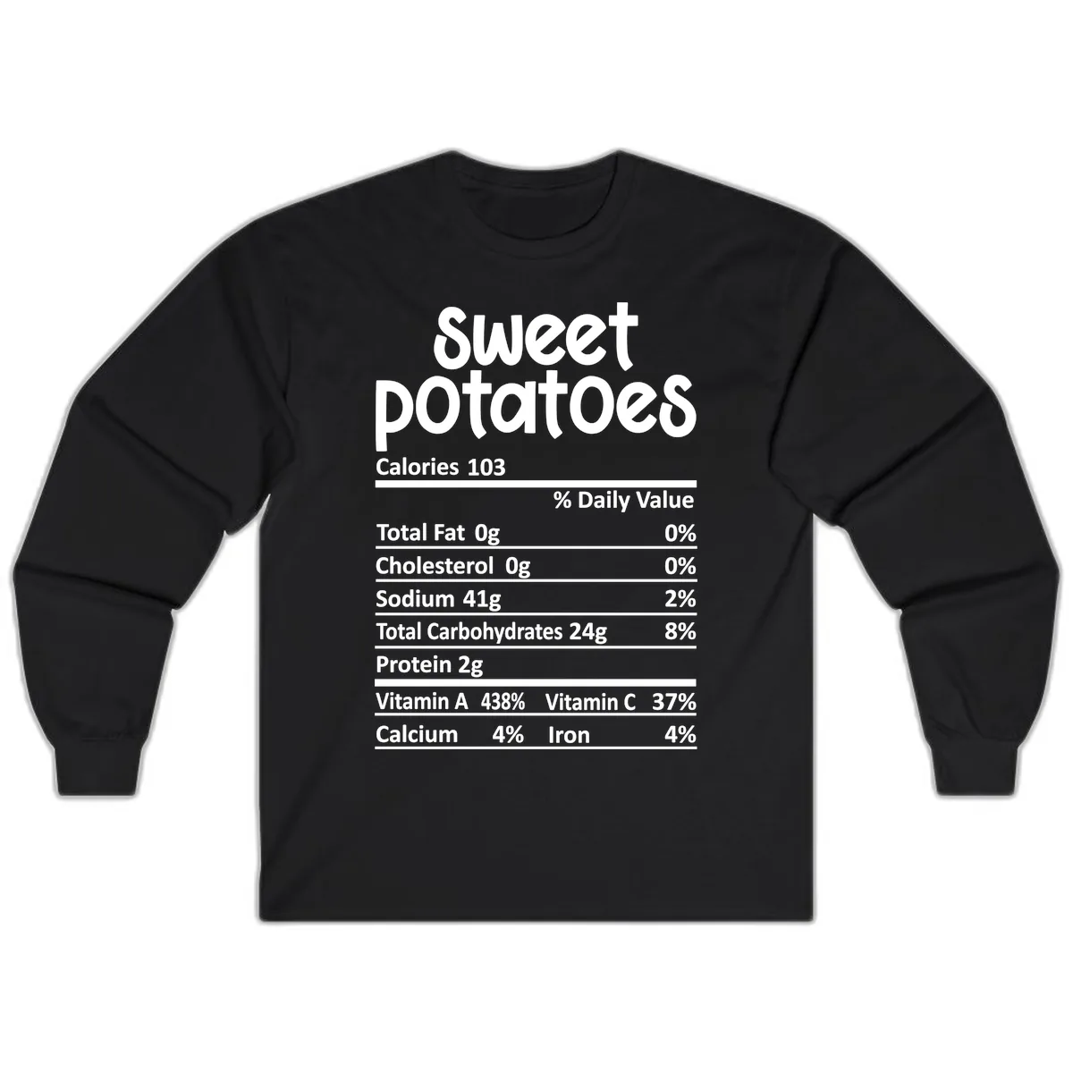 Sweet Potatoes Nutrition Facts Long Sleeve in Black