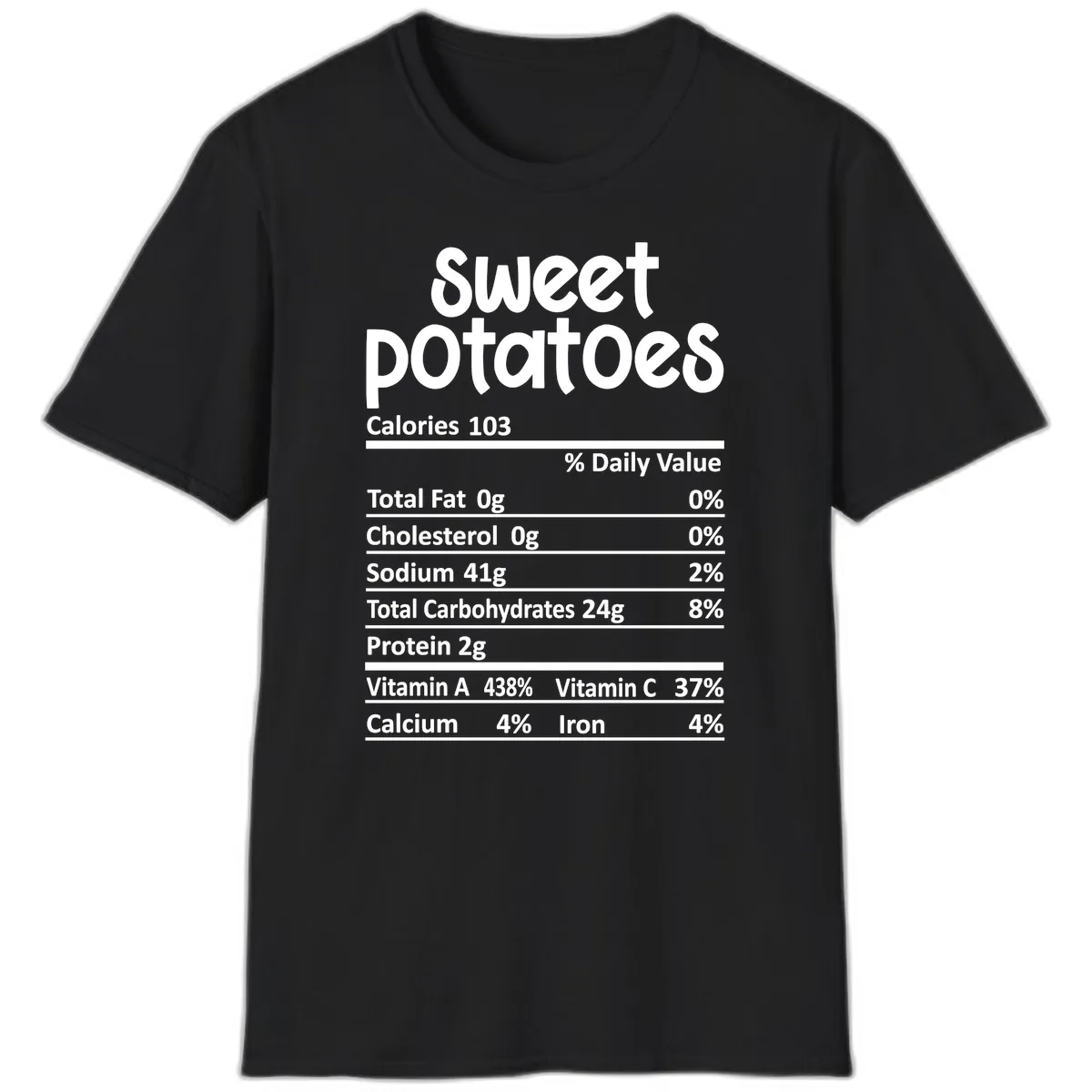 Sweet Potatoes Nutrition Facts T-Shirt in Black