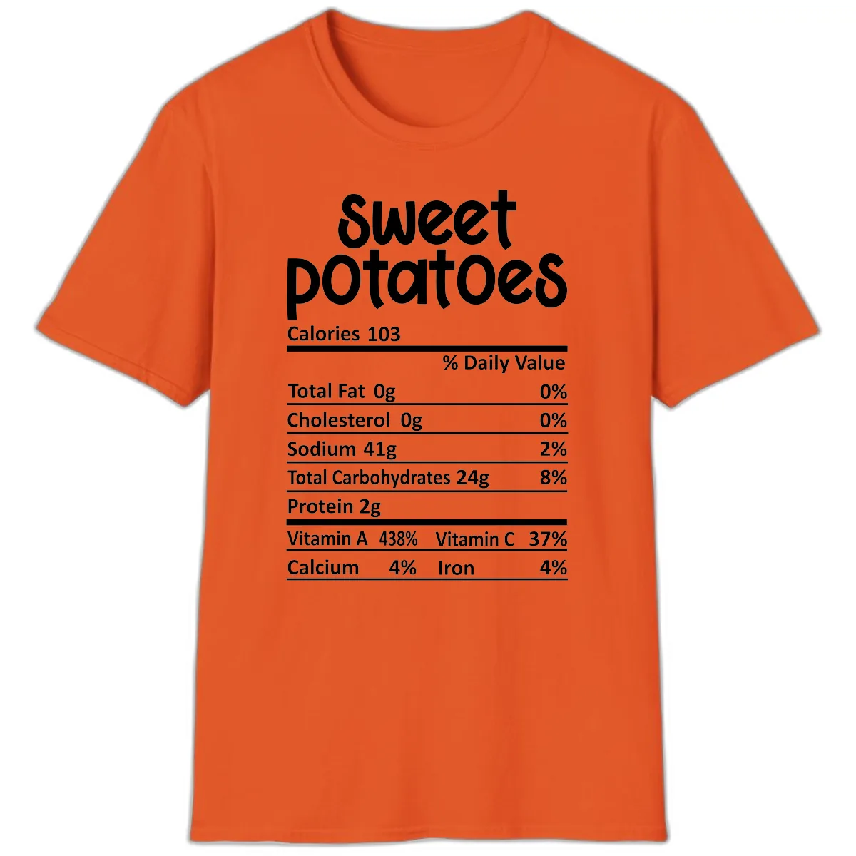 Sweet Potatoes Nutrition Facts T-Shirt in Orange