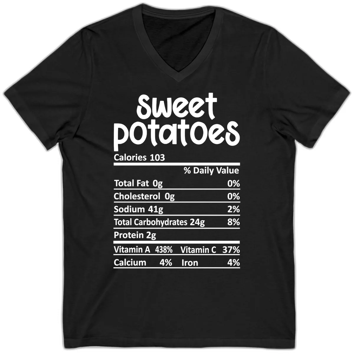 Sweet Potatoes Nutrition Facts V-Neck in Black