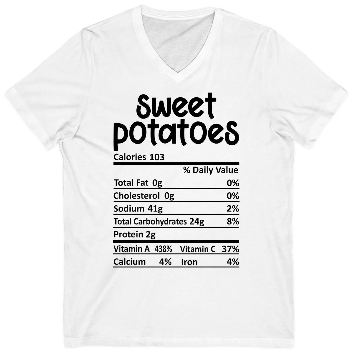Sweet Potatoes Nutrition Facts V-Neck in White