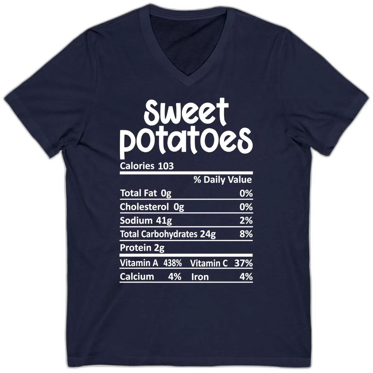 Sweet Potatoes Nutrition Facts V-Neck in Navy