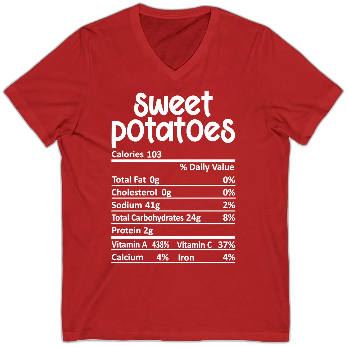 Sweet Potatoes Nutrition Facts V-Neck in Red