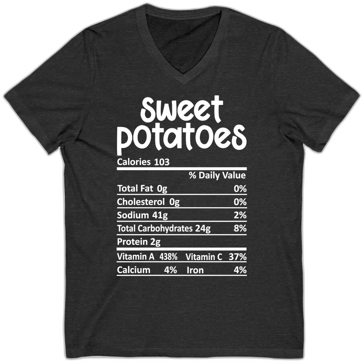 Sweet Potatoes Nutrition Facts V-Neck in Dark Grey Heather