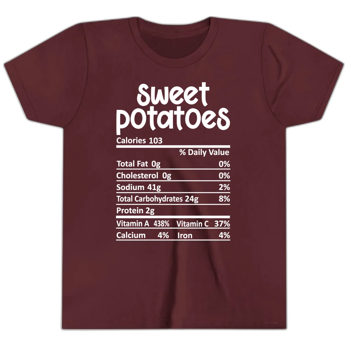 Sweet Potatoes Nutrition Facts Youth T-Shirt in Maroon