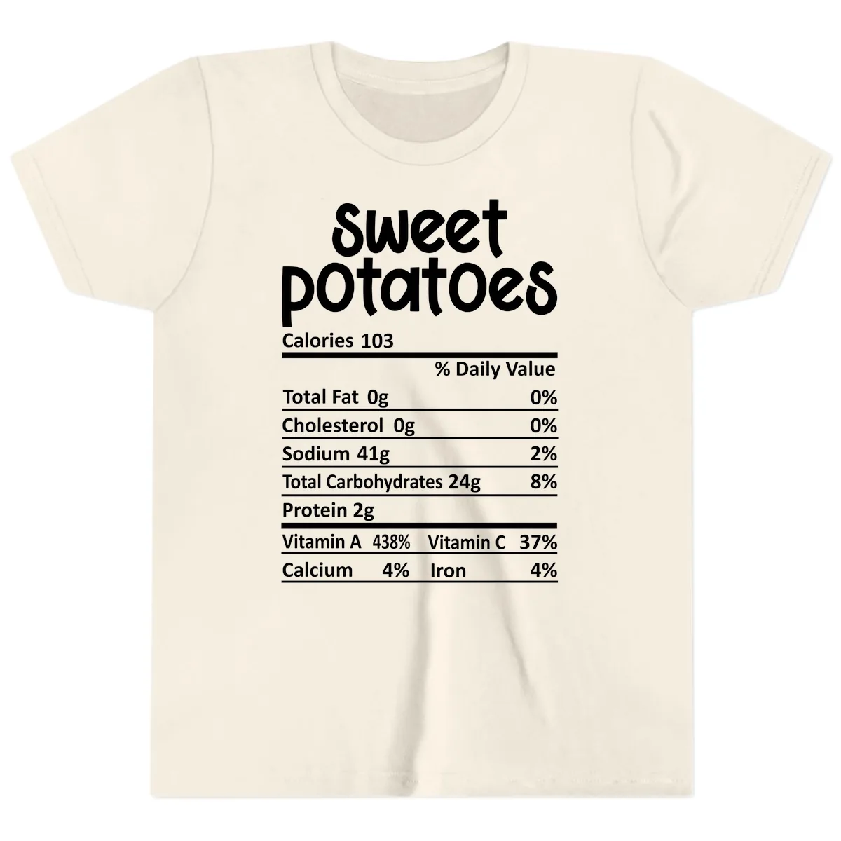 Sweet Potatoes Nutrition Facts Youth T-Shirt in Natural