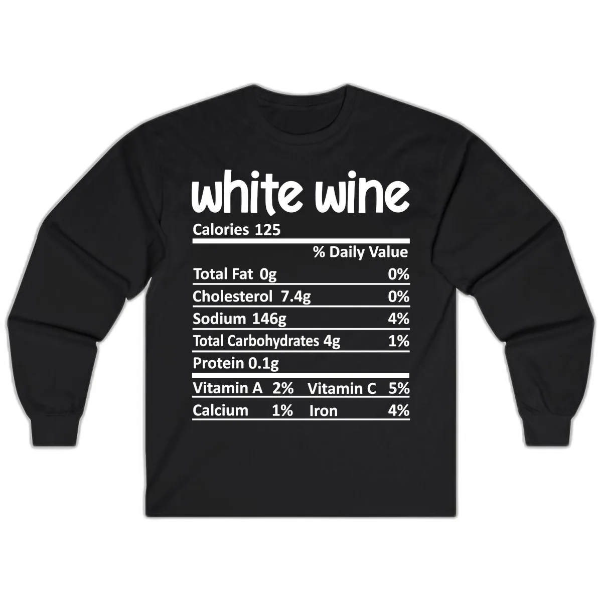 White Wine Nutritional Facts Long Sleeve in Black