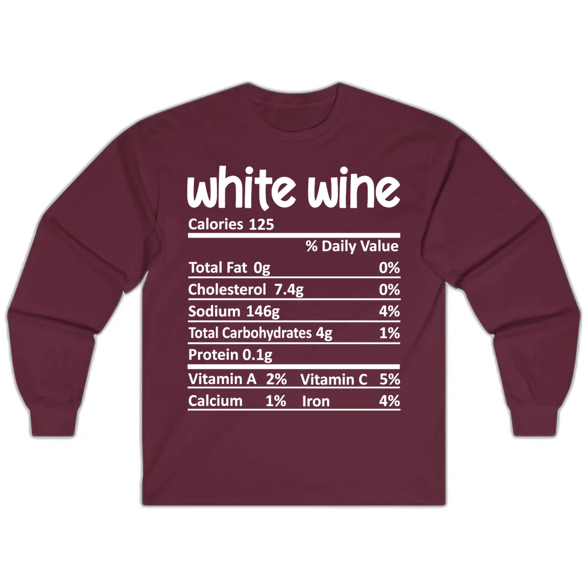 White Wine Nutritional Facts Long Sleeve in Maroon