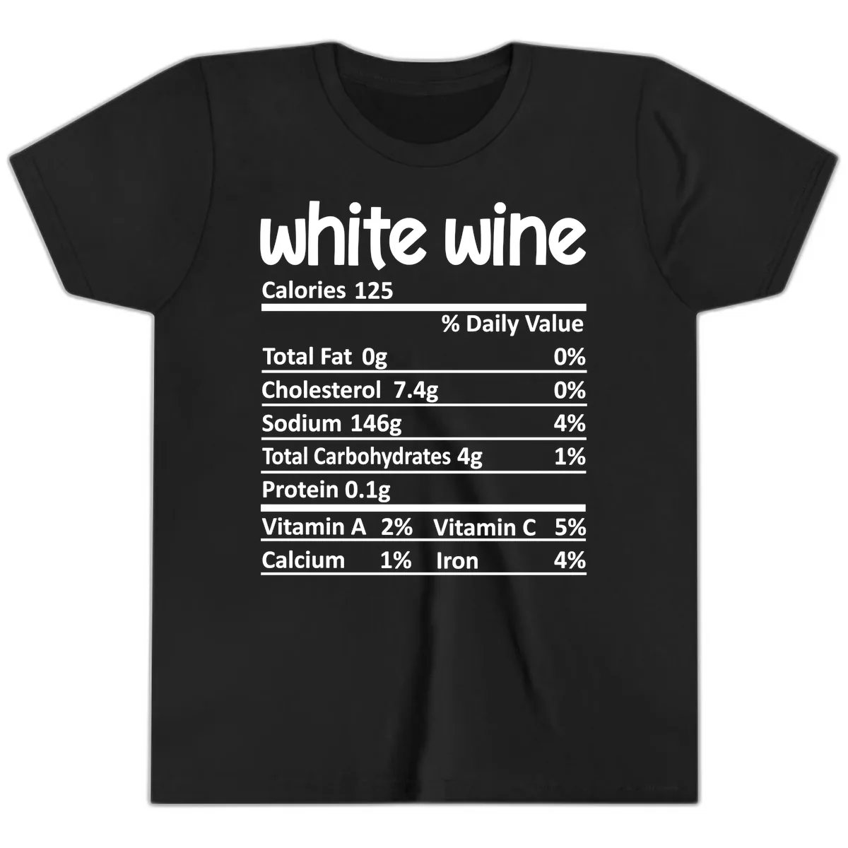 White Wine Nutritional Facts Youth T-Shirt in Black